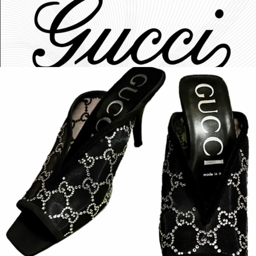 New💕Gucci Black Embellished Slides
